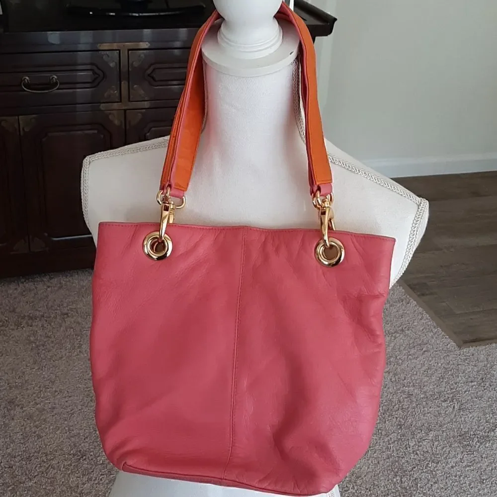 Pink and orange leathershoulder handbag